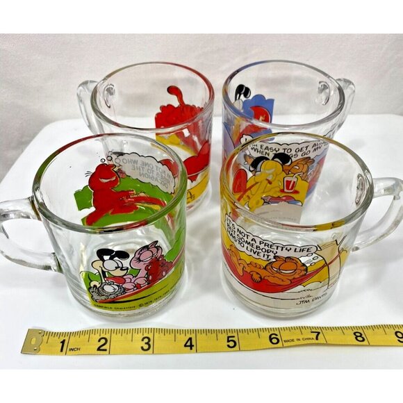 Set of 4 Garfield 1978 McDonalds Glass Mugs Coffee Cups Jim Davis Odie VTG - Picture 13 of 15